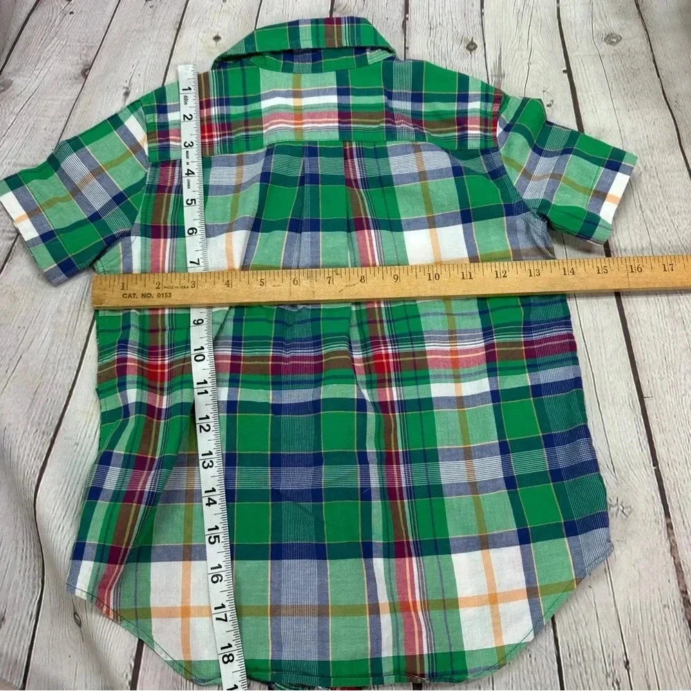 ralph lauren plaid button up short sleeve boys sz 4 4T preppy horseman logo
